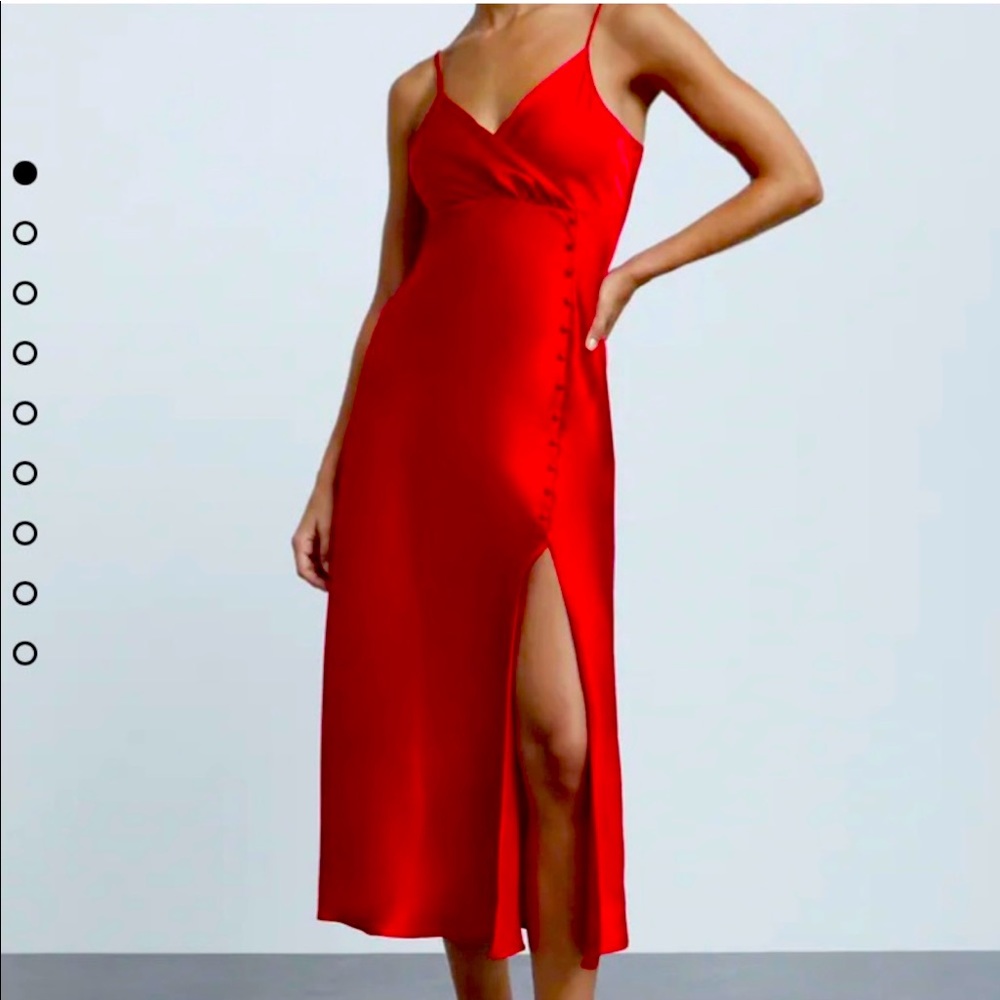 Zara Red Satin Midi Dress
